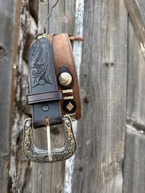 Grants Leather Men’s/Unisex Western Belt with Removable Buckle